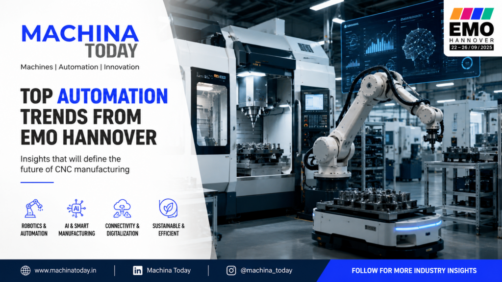 CNC machine automation with industrial robot and autonomous manufacturing systems